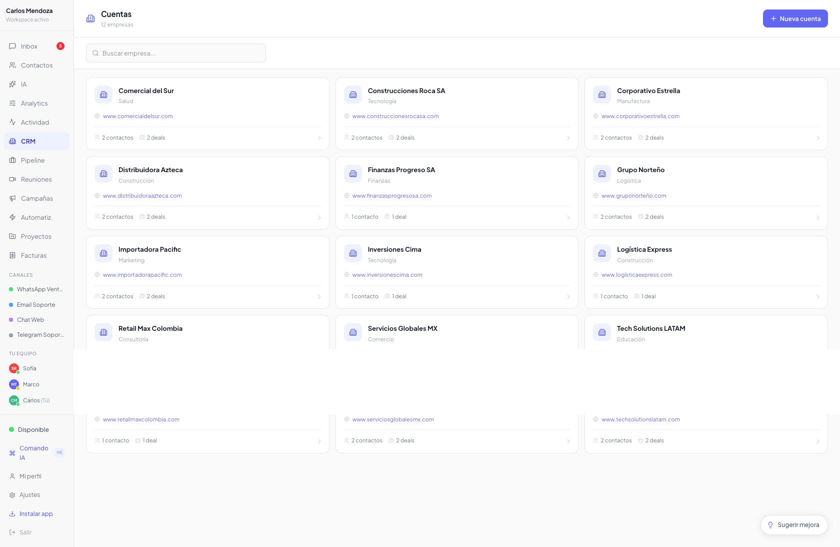 CRM — cuentas